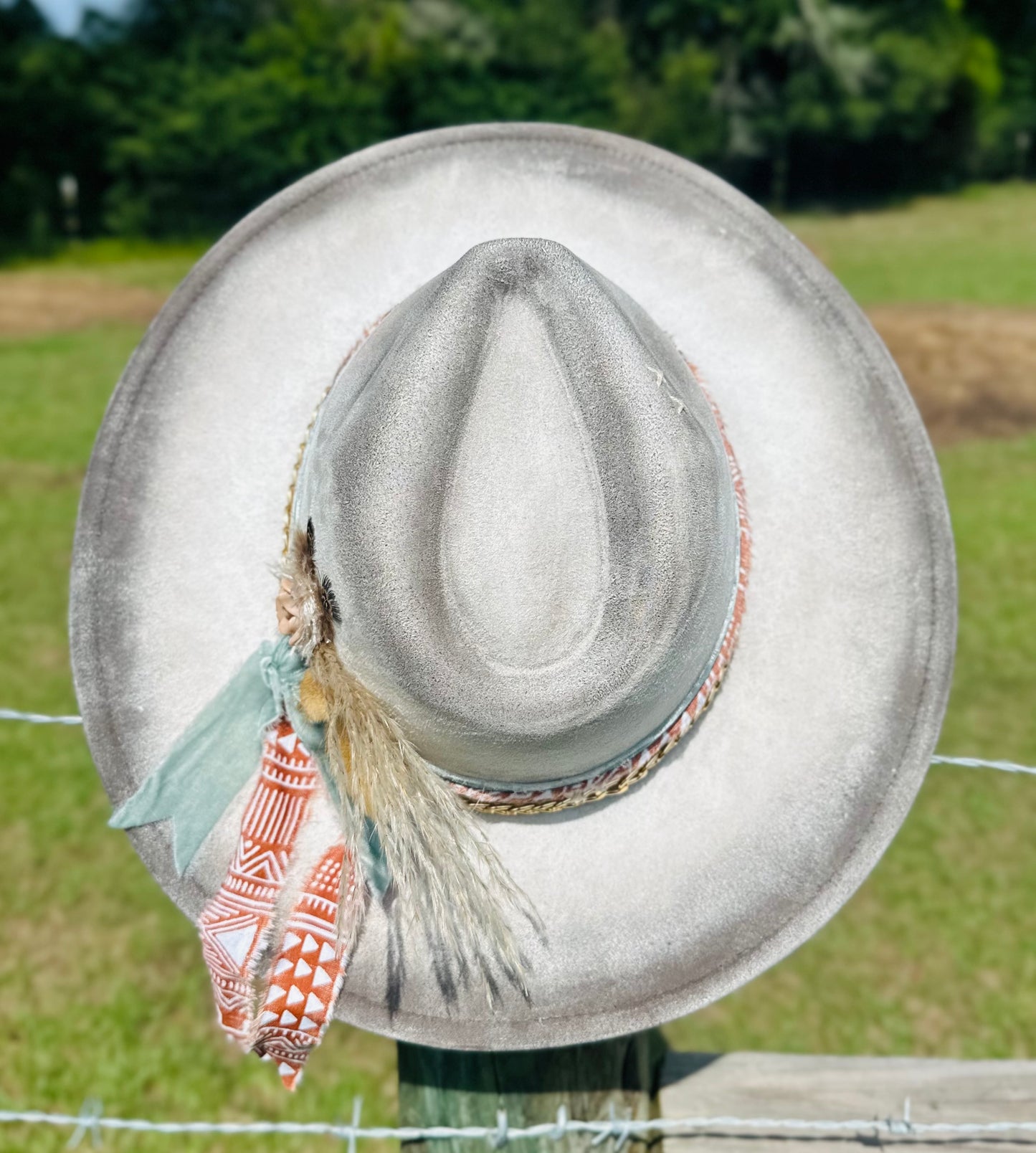 Hand-Painted Large Brim Distressed Suede Hat