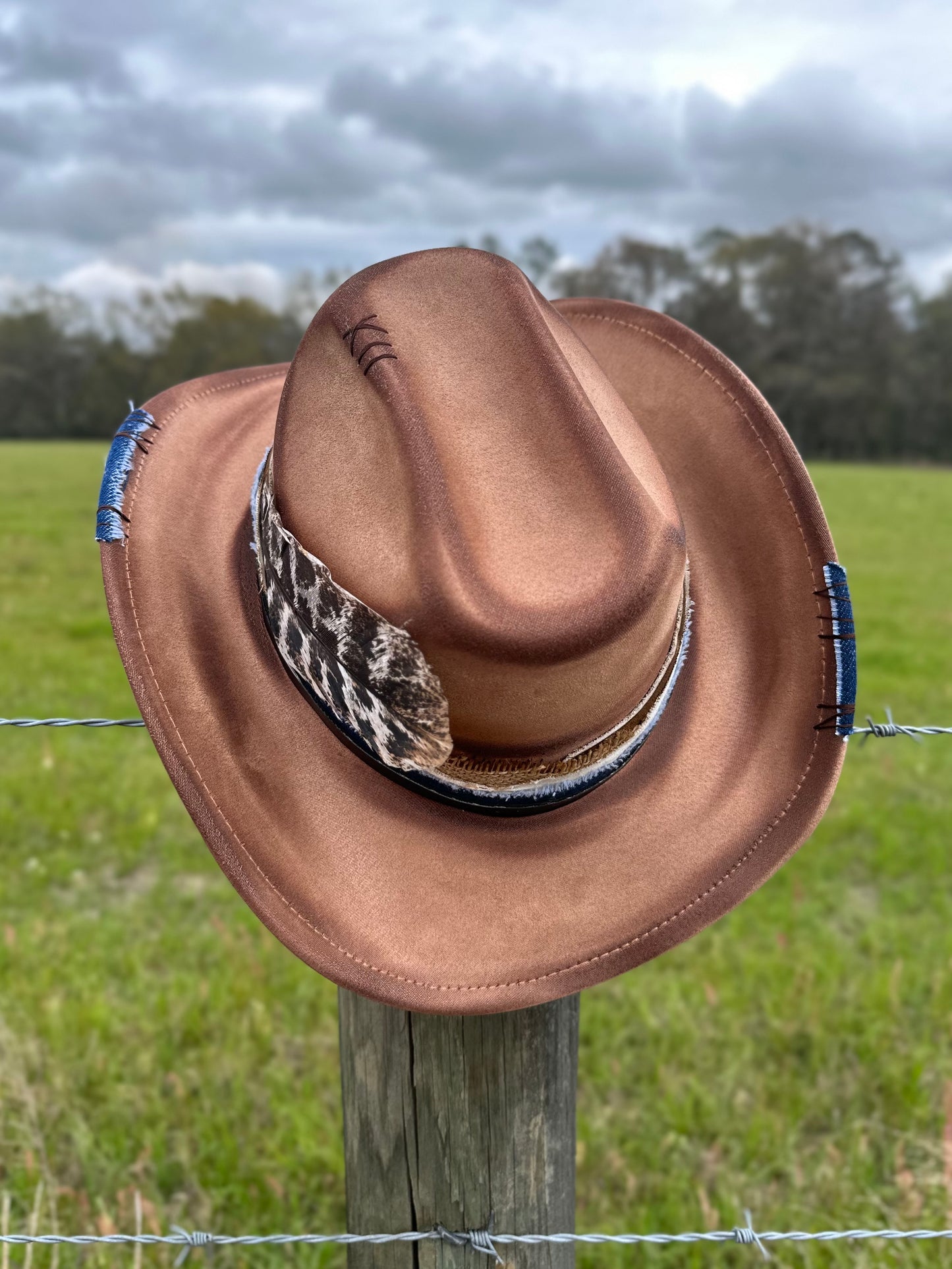 Hand-Burnt Unisex Large Brim Cowboy Hat