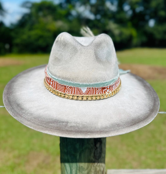 Hand-Painted Large Brim Distressed Suede Hat