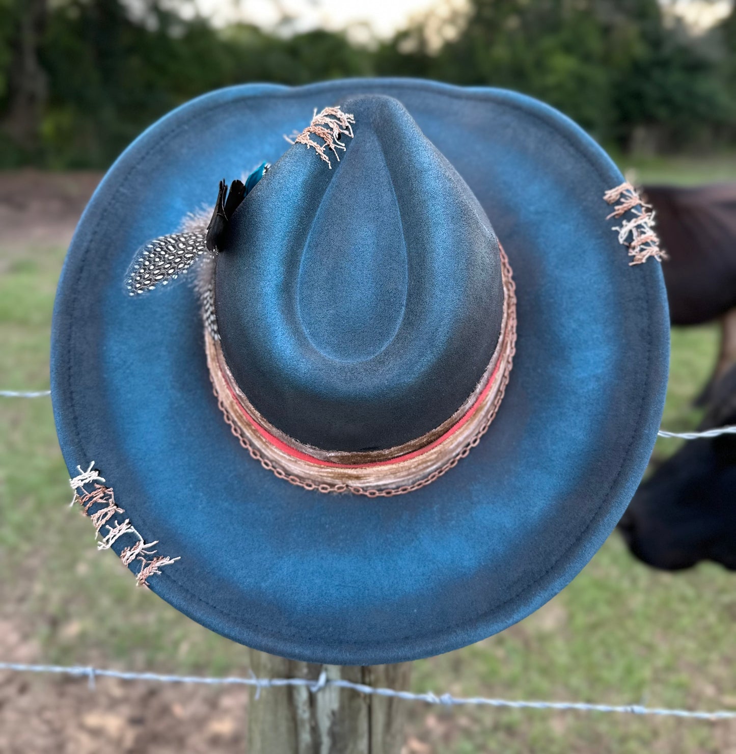 Paint Distressed Blue Suede Hat