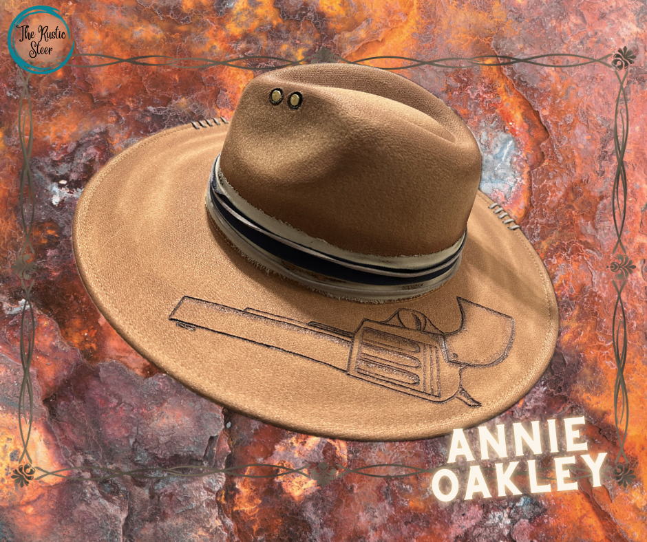 Annie Oakley - Hand-Burnt Large Brim  Suede Hat