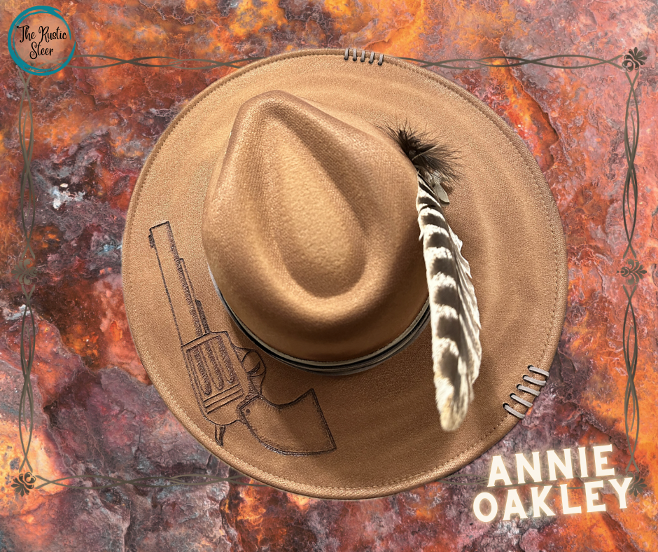 Annie Oakley - Hand-Burnt Large Brim  Suede Hat