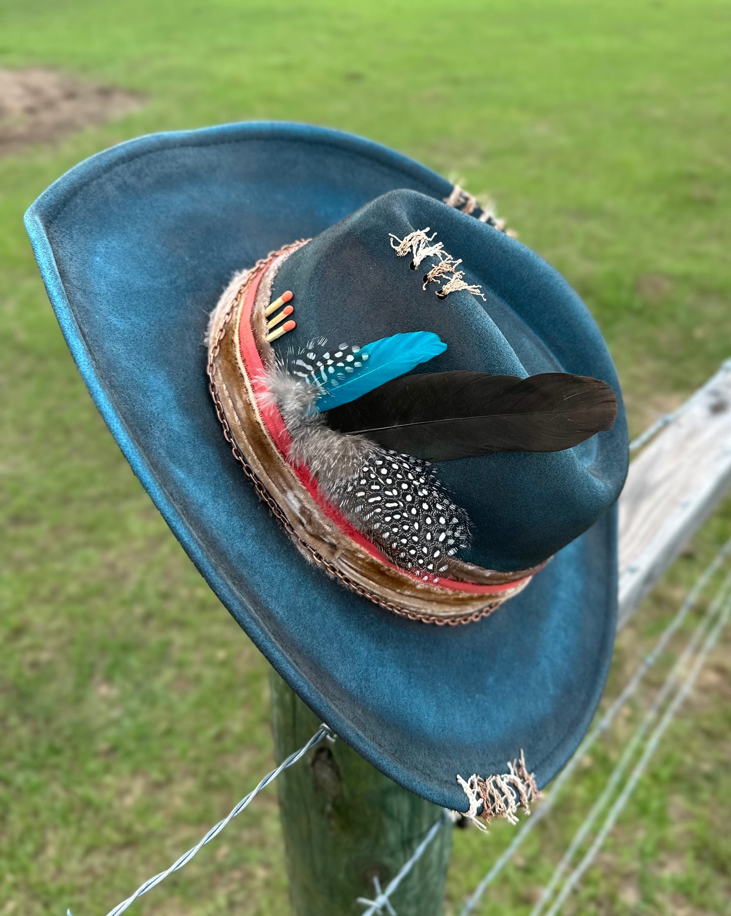 Paint Distressed Blue Suede Hat