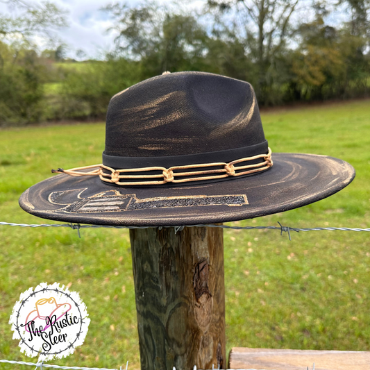 Black Beauty - Hand Burnt and Painted Large Brim Suede Hat