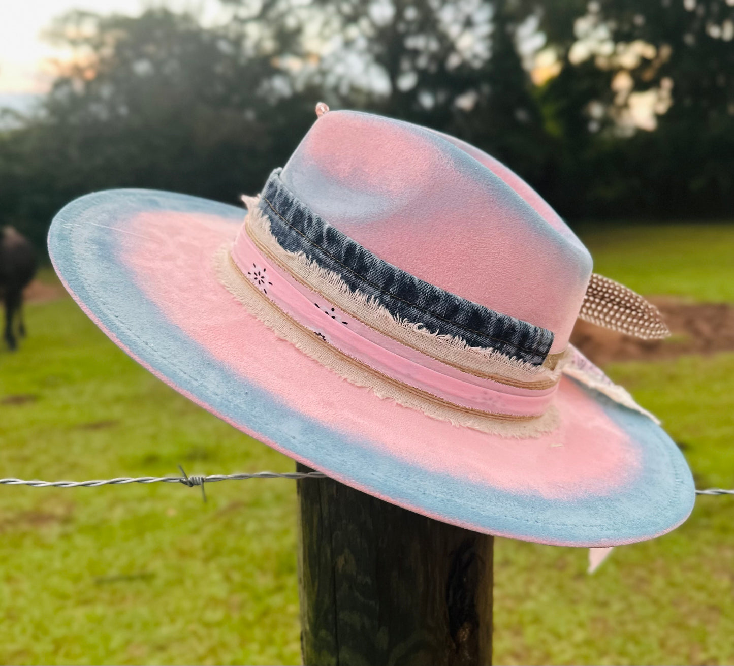 Cotton Candy Cowgirl - Paint Distressed Large Brim Suede Hat