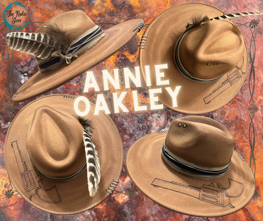 Annie Oakley - Hand-Burnt Large Brim  Suede Hat