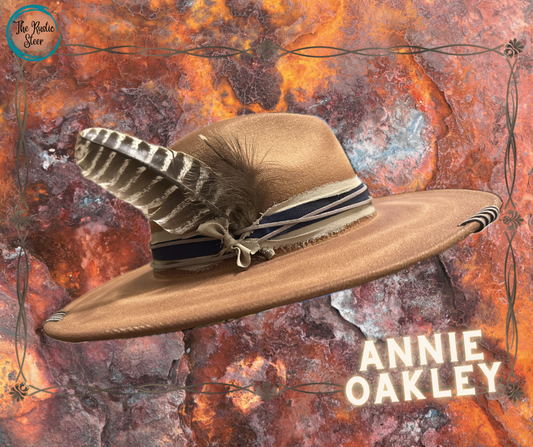 Annie Oakley - Hand-Burnt Large Brim  Suede Hat