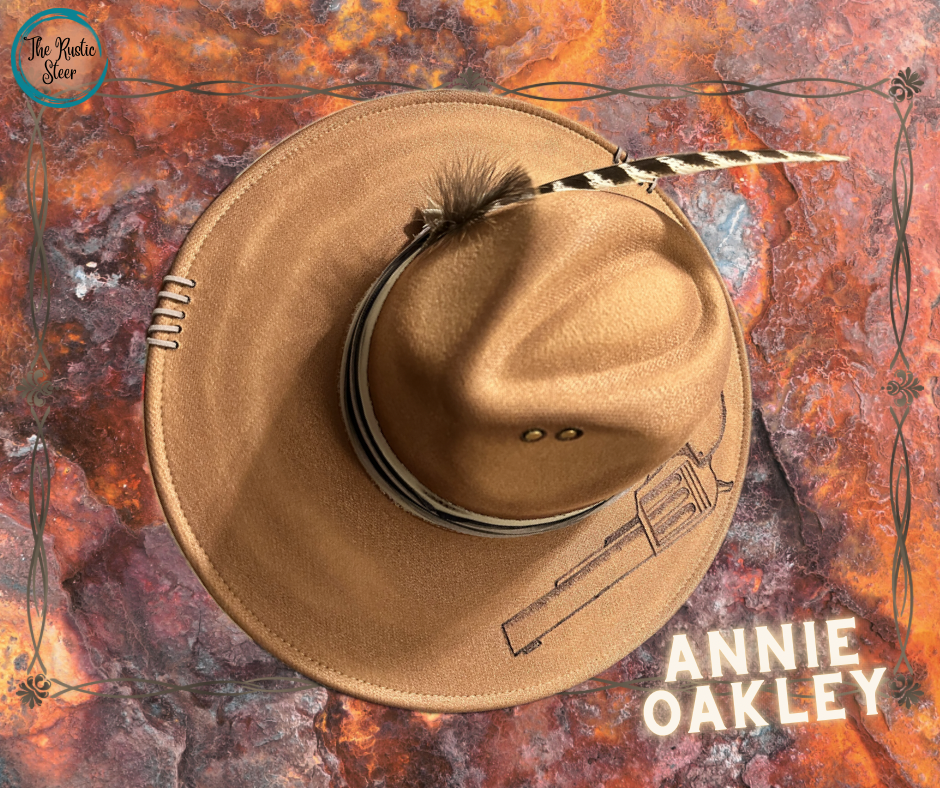 Annie Oakley - Hand-Burnt Large Brim  Suede Hat