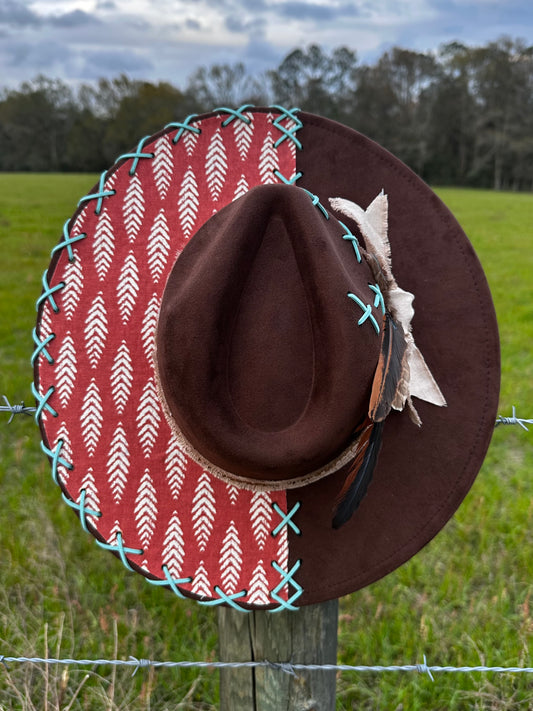 Boho Feather Suede Hat: Large Brim Canvas Fabric