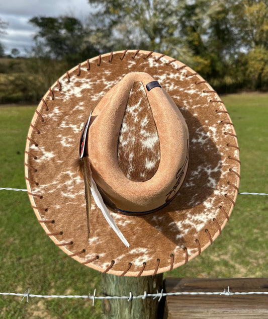 Authentic Cowhide Hand-burnt Large Brim Suede Hat